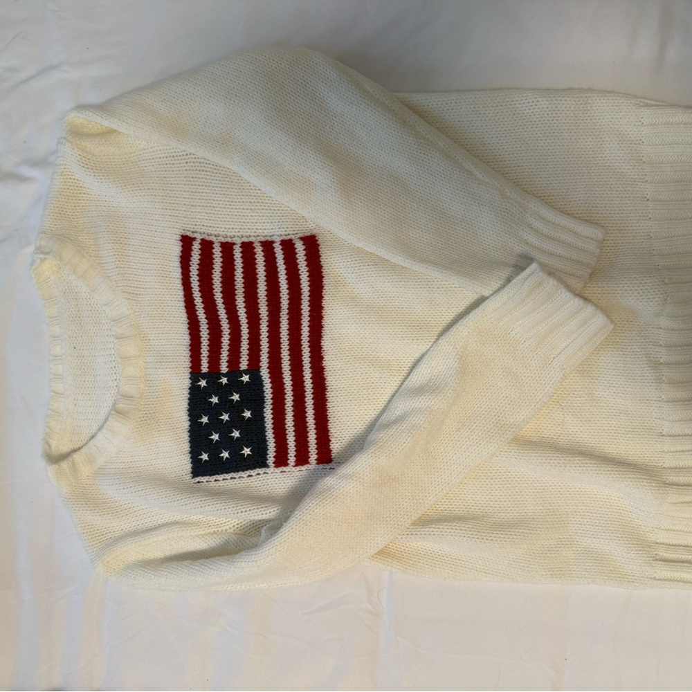 Source Unknown Cream Sweater with American Flag Design